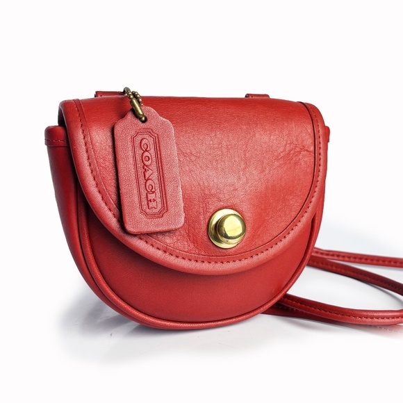 Vintage Coach Mini Bag Belt Bag Crossbody #9826 Messenger Red Leather USA - Picture 6 of 13